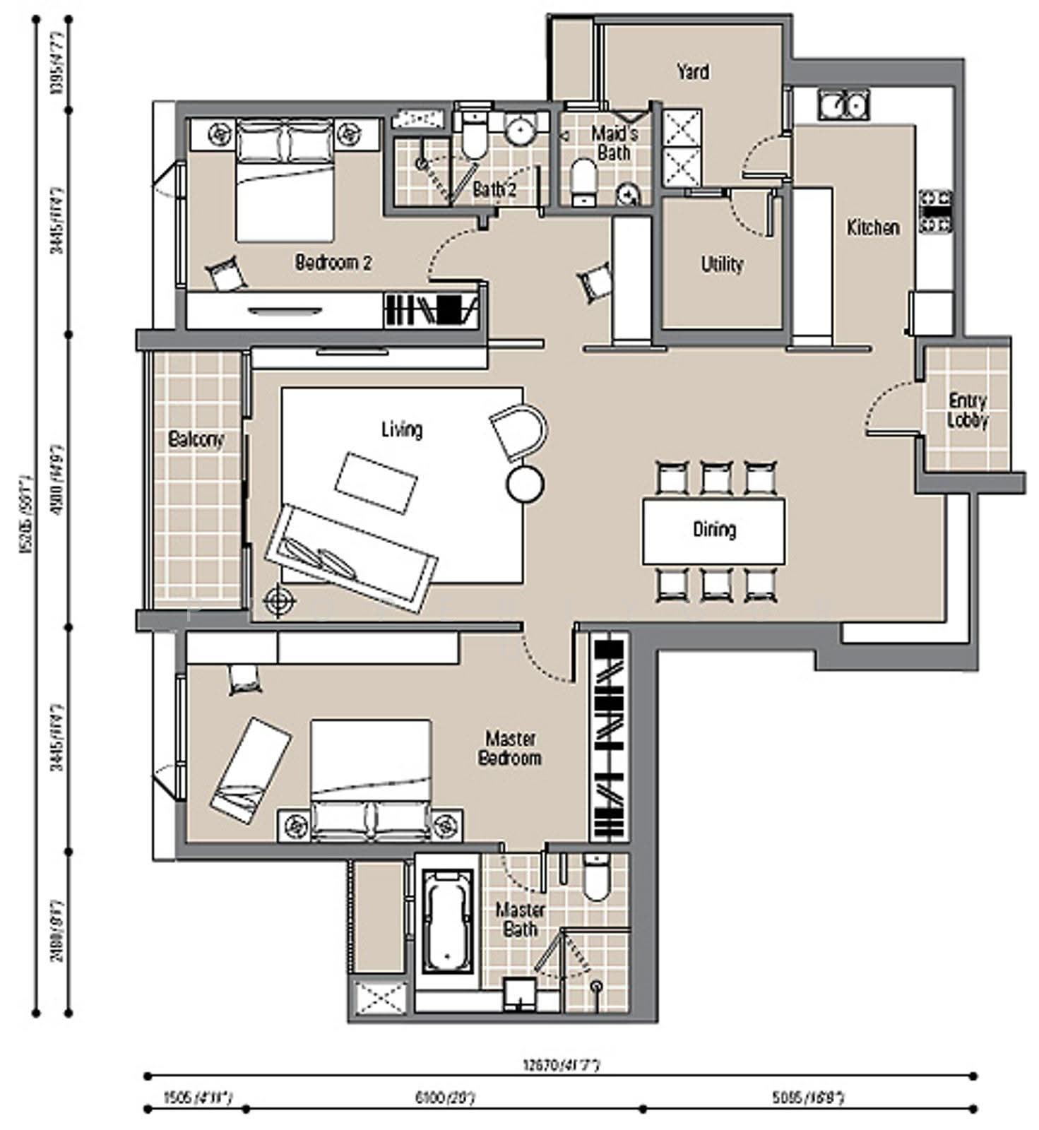 The Northshore: A detailed architectural floor plan showing the layout of a residential unit including bedrooms, bathrooms, living, dining, and utility areas.