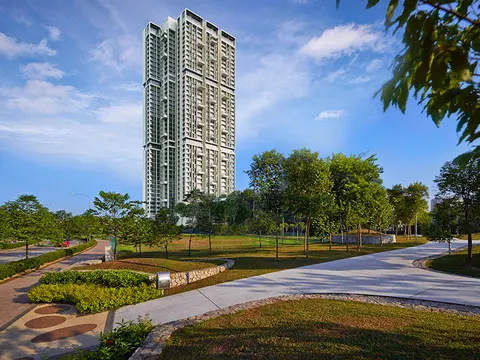 One Central Park @ Desa ParkCity: A tall residential tower standing next to landscaped gardens and walkways.