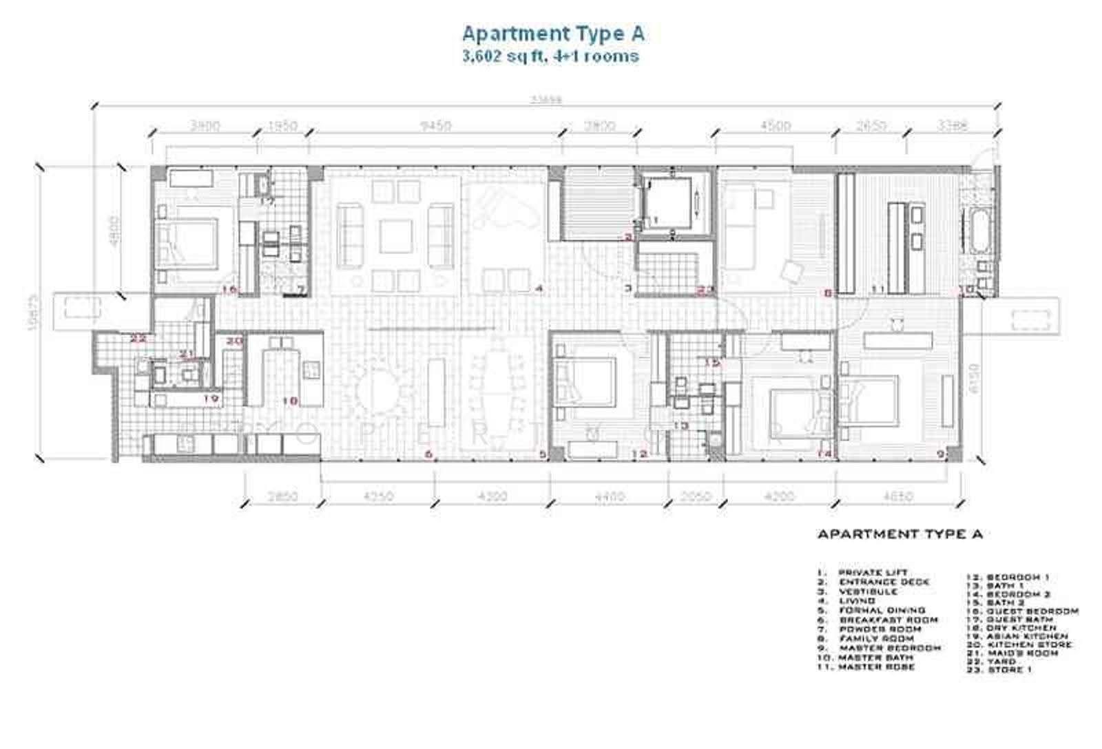 Park Seven: Architectural floor plan for Apartment Type A in the Park Seven development, detailing the layout of a 4+1 room unit.